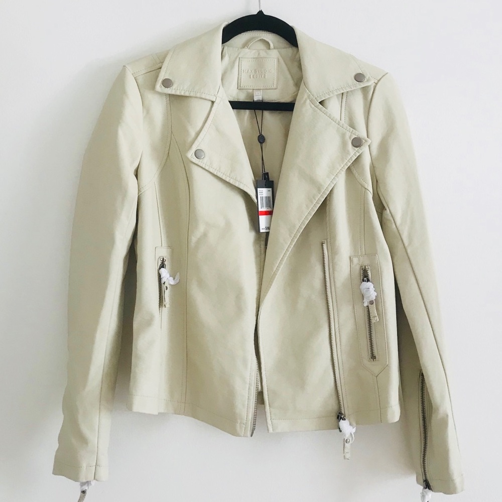 🆕 Max Studio Edit Vegan Cream Leather Jacket XS